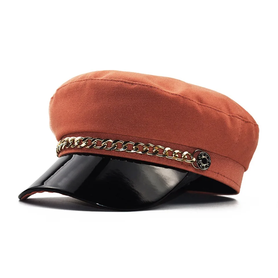 Женская Весенняя шапка, хлопок, темно-синяя шапка, модная черная кожа, фиксированная корона, Серебряная Пряжка, зимние теплые женские и мужские шапки-береты, шапка - Цвет: Оранжевый
