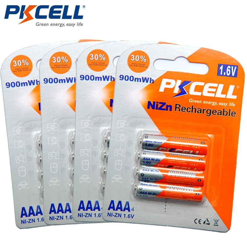 Pack Pilhas Aaa Pkcell 1.6 v 900mwh Bateria Recarregável Ni-zn Baterias 4 – 16 Pcs