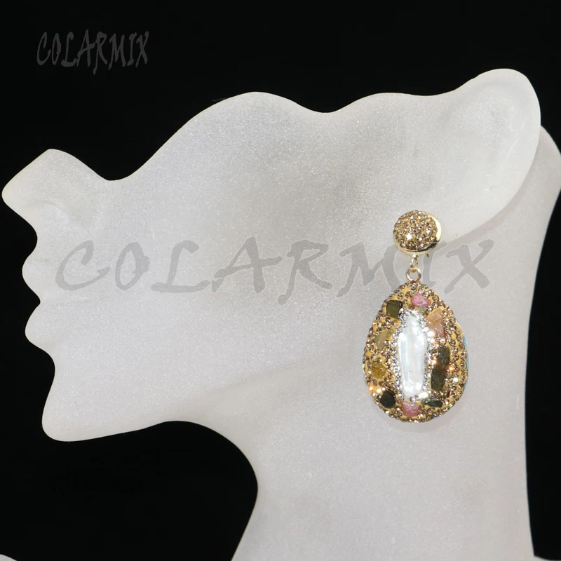 

3 Pairs Gold color jewelry stone earrings Pave rhinestone earrings drop shape stone jewelry earrings gift for lady 8035