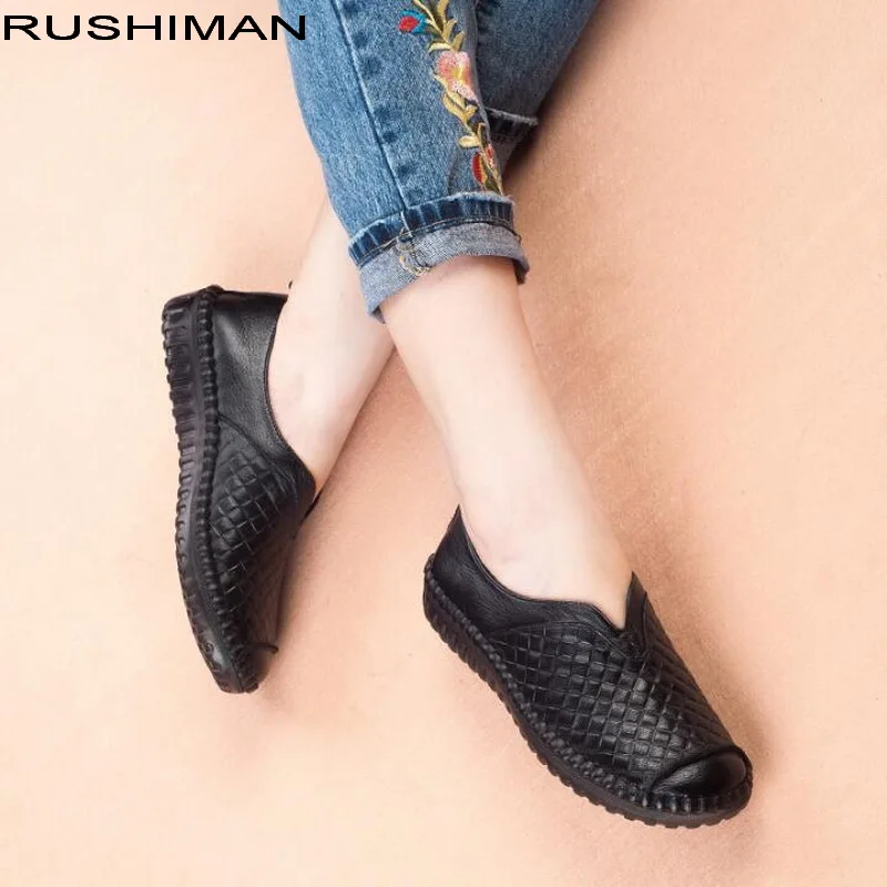 

Autumn new retro casual handmade shoes Genuine Leather Ballet Flats ladies Shallow Moccasins Casual Shoes Soft comfortable Loafe