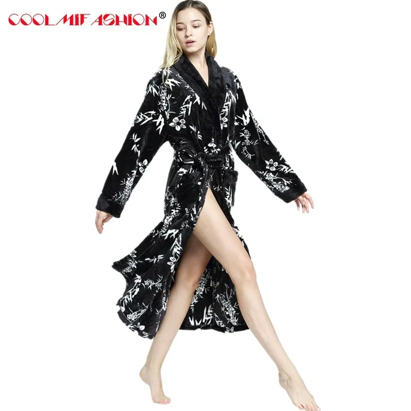 Soft Extra Long Men Women Warm Coral Flannel Bath Robe Mens Kimono Bathrobe Male Dressing Gown Lovers Winter Warm Sleep Robes