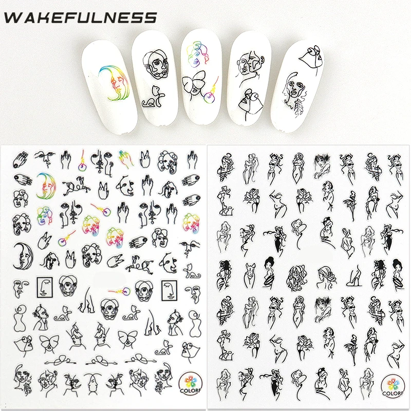 

WAKEFULNESS 1 Sheet Coloful Abstract Image 3D Nail Sticker Sexy Girl Nail Art Stickers Adhesive Decals Manicure Decorations