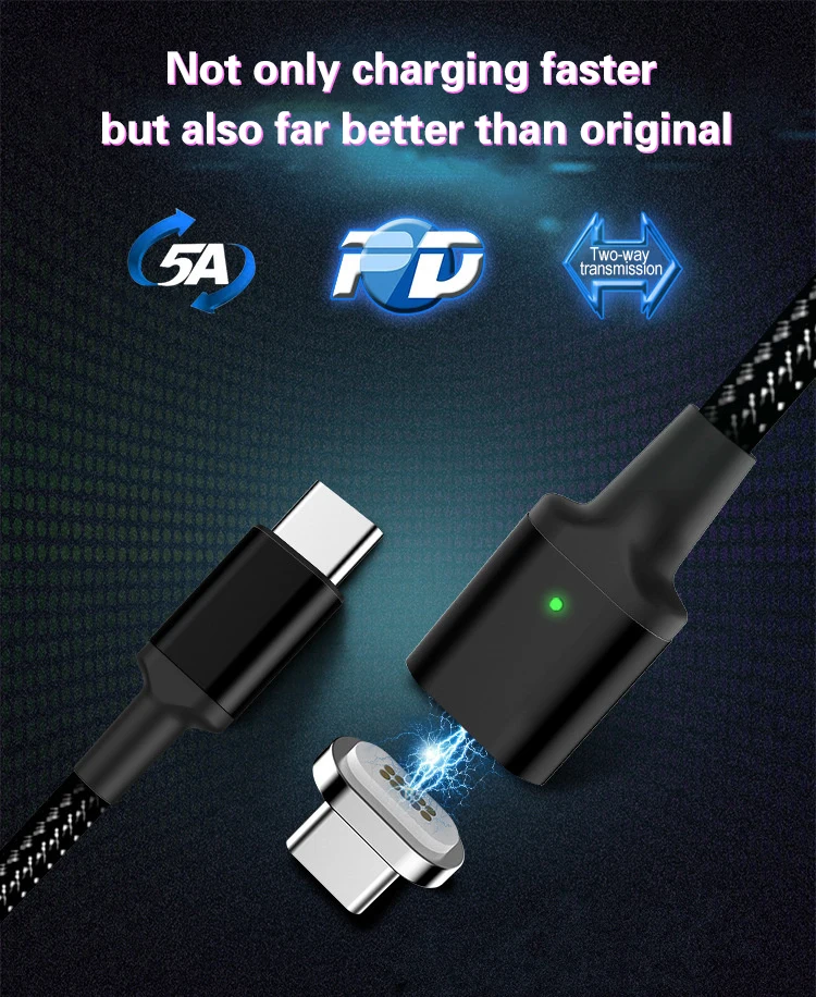 Кабель usb type-C, 1,8 м, магнитный кабель Usb C, 20 в, 5 А, кабель для быстрой зарядки и передачи данных USBC, поддержка QC PD для MacBook