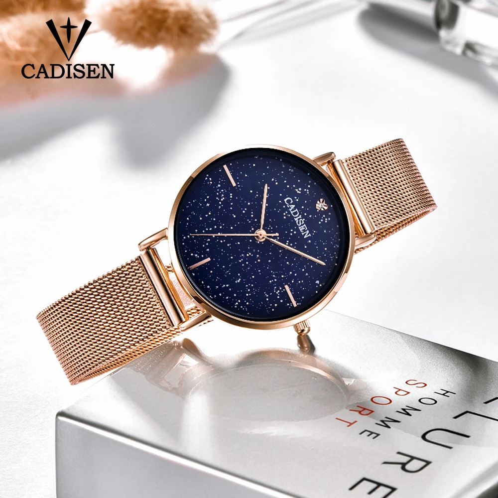 Женские часы CADISEN Новые повседневные Модные кварцевые часы Звездное небо наручные часы из нержавеющей стали простые дизайнерские женские часы