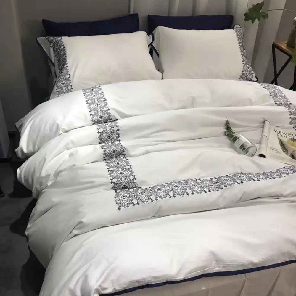 4pcs Luxury Egyptian Cotton Bedding Set White Hotel Style Bed