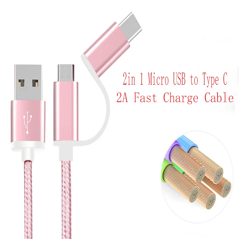 2 в 1 2в1 2A кабель быстрой зарядки mi cro USB+ кабель type C плетеный шнур Xiaomi mi 8 A1 A2 6 6X mi x 2 3 5s Plus красный mi 4X 5a note 5