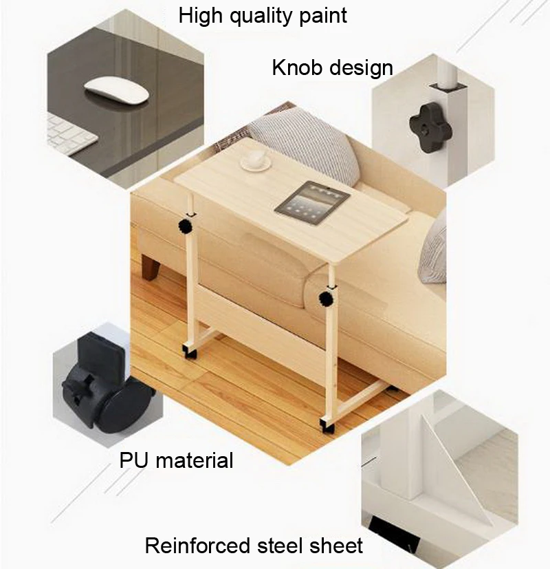 250304/носимый ПУ ролик/домашняя кровать с простым столом/складной мобильный маленький стол/Ленивый прикроватный стол для ноутбука/