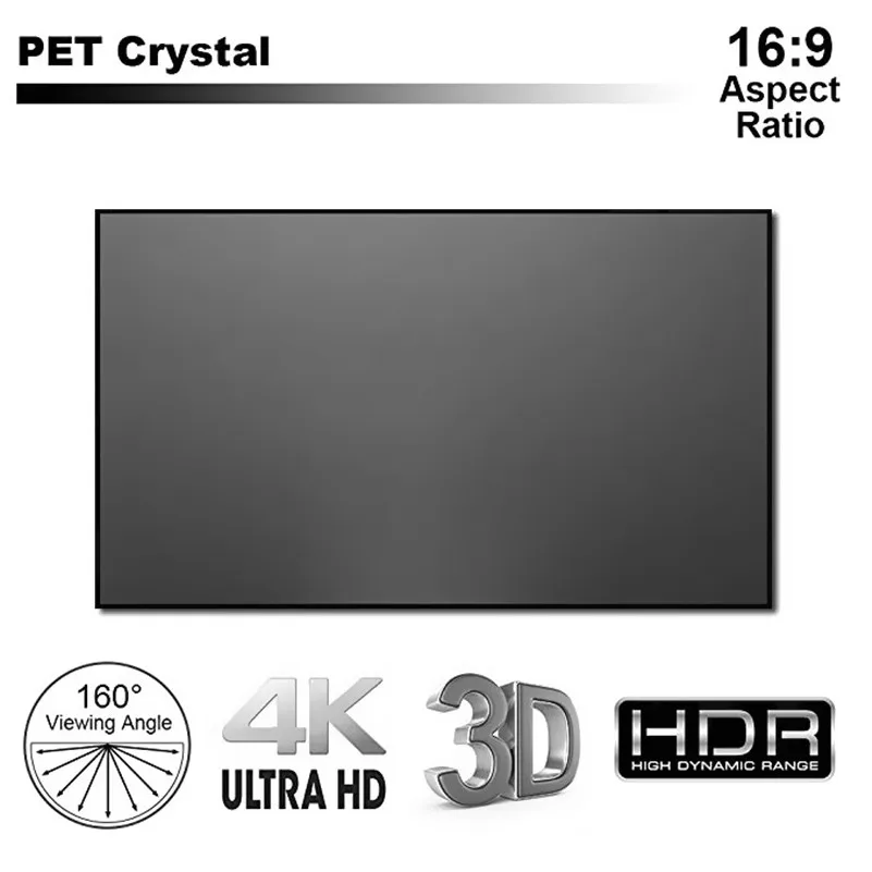 

16:9 HDTV 3D 4K/8K Ultrashort Anti-Light Rejecting Thin Bezel Fixed Frame Hard Screen Ships Fully Assembled, PET Crystal