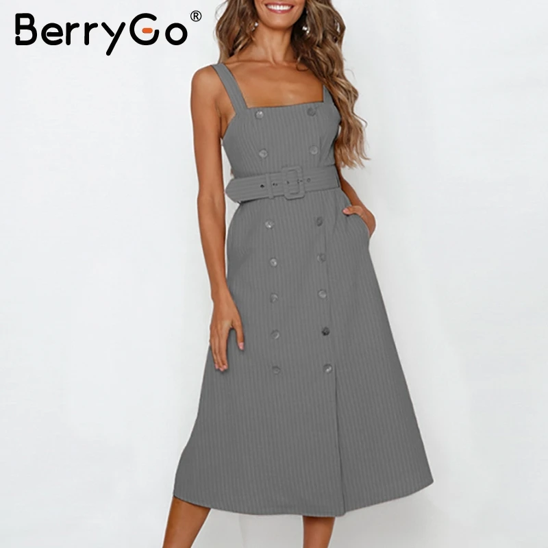 BerryGo Повседневное в полоску летнее платье женские элегантный на бретельках sash