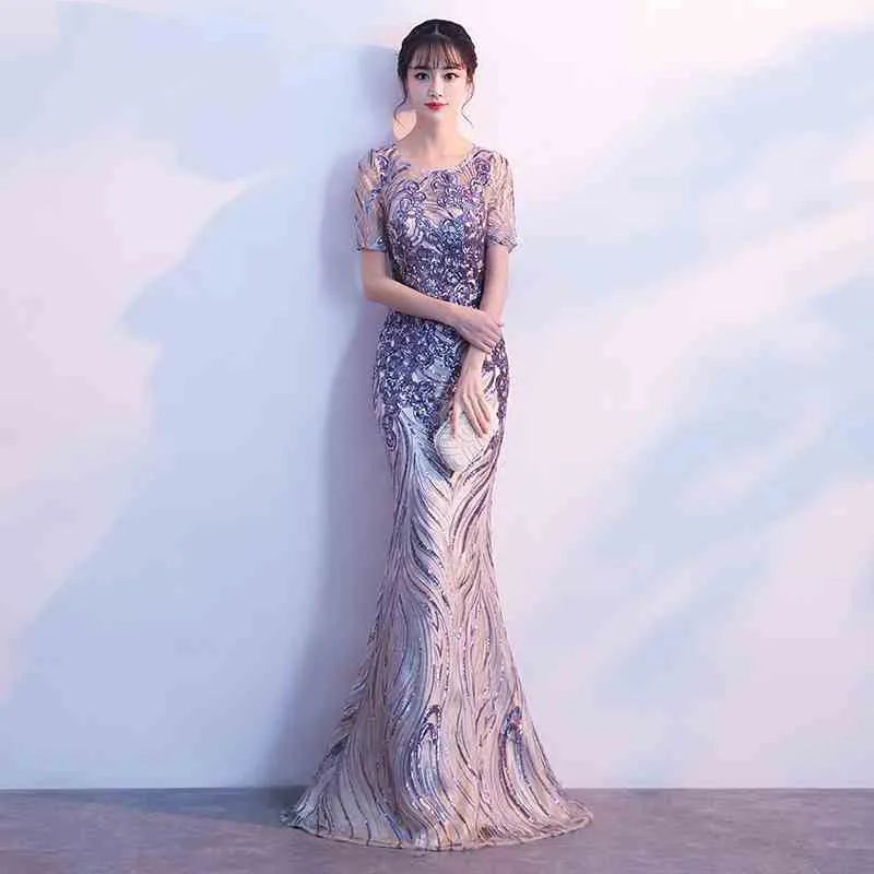 

Half Sleeve Gold Crystal Long Evening Dress 2018 Erosebridal Mermaid Formal Women Wear Sweep Train Vestido De Festa