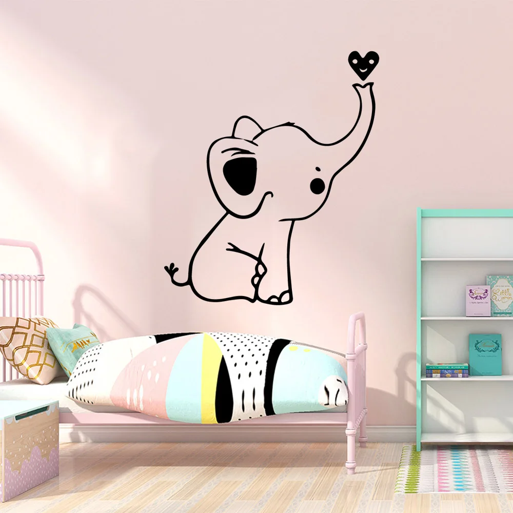 

Pretty Cute Elephant Little Heart Vinyl Wall Stickers Wallpaper For Kids Rooms Diy Home Decoration Wall Decoration Murals