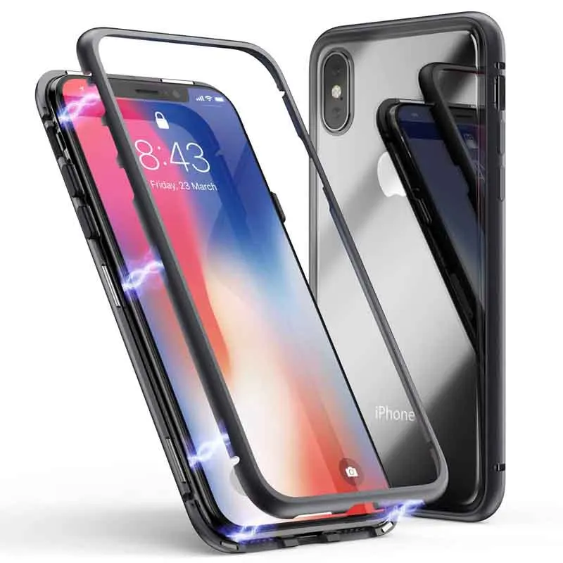 

Magnetic Adsorption Metal Case For iPhone X XS Max XR Magnet Case For iPhone 7 8 6 6S Plus 5 5S SE Tempered Glass Back Cover