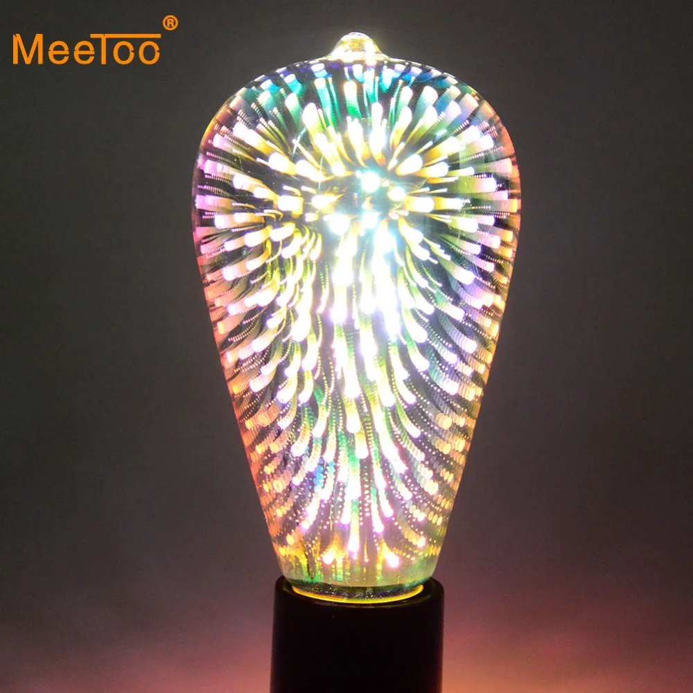 

LED Light Bulb E27 LED 3D Fireworks Decorative Edison Bulb ST64 220V 110V Party Lamp Holiday Christmas Decoration Light For Home