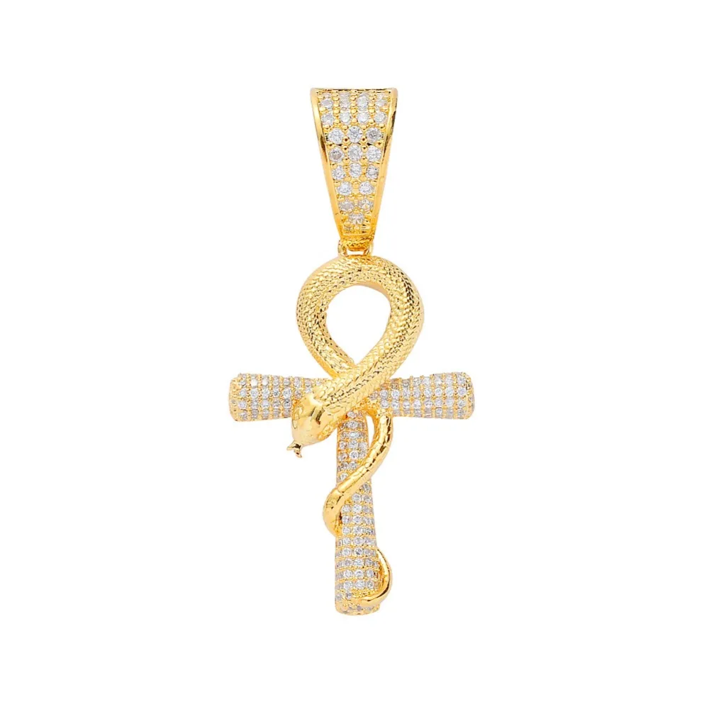Men Hip hop iced out Egypt Ankh cross with snake pendant necklaces AAA Zircon male fashion pendants necklace Hiphop jewelry