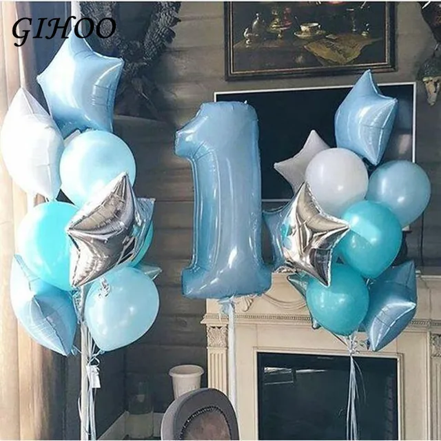 1set First Birthday Air Number Foil Balloons Baby Shower Boy Girl 1st Happy Birthday Party Decoration Kids Party Latex Balloons