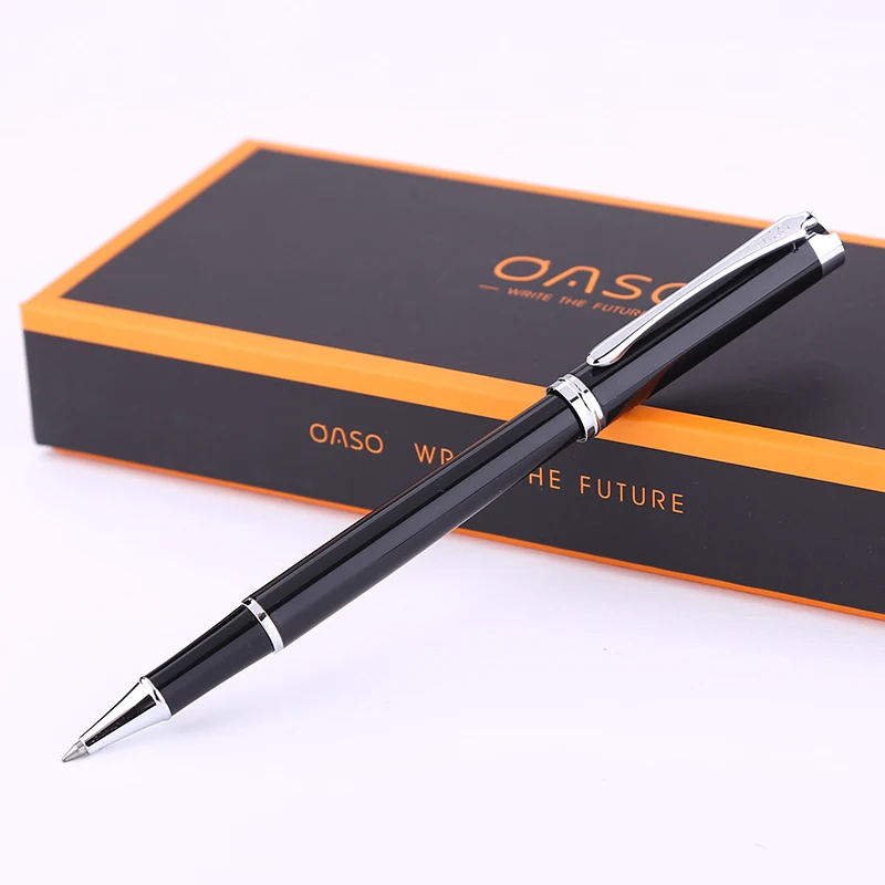 

OASO S108 Luxury Black and Silver Clip Signature Rollerball Pen Metal Gift Ballpoint Pens with Original Case Free Shipping