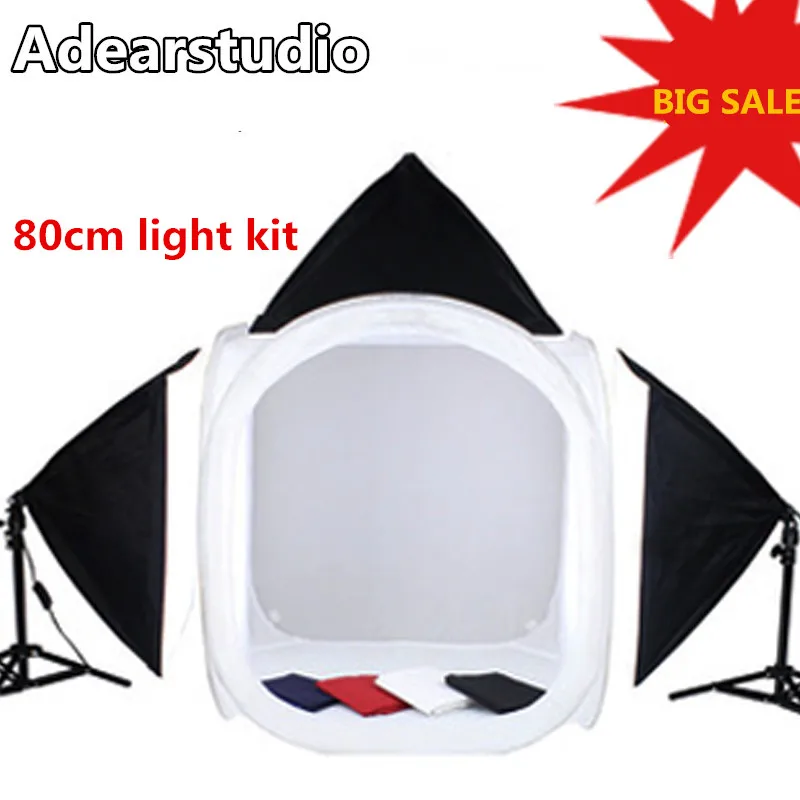 Adearstudio 80cm light softbox photography light set 4 background cloth studio tassen mini studio CD50