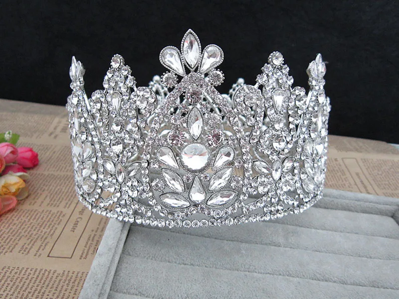 Роскошный Полный Круглый Большой Принцесса Корона для свадьбы тиара невесты серебряные украшения для волос день рождения короны королевы красоты аксессуары