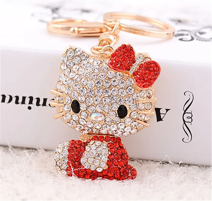 New Arrival Fashion Crystal Small Hello Kitty Cat Car Keychains Girls