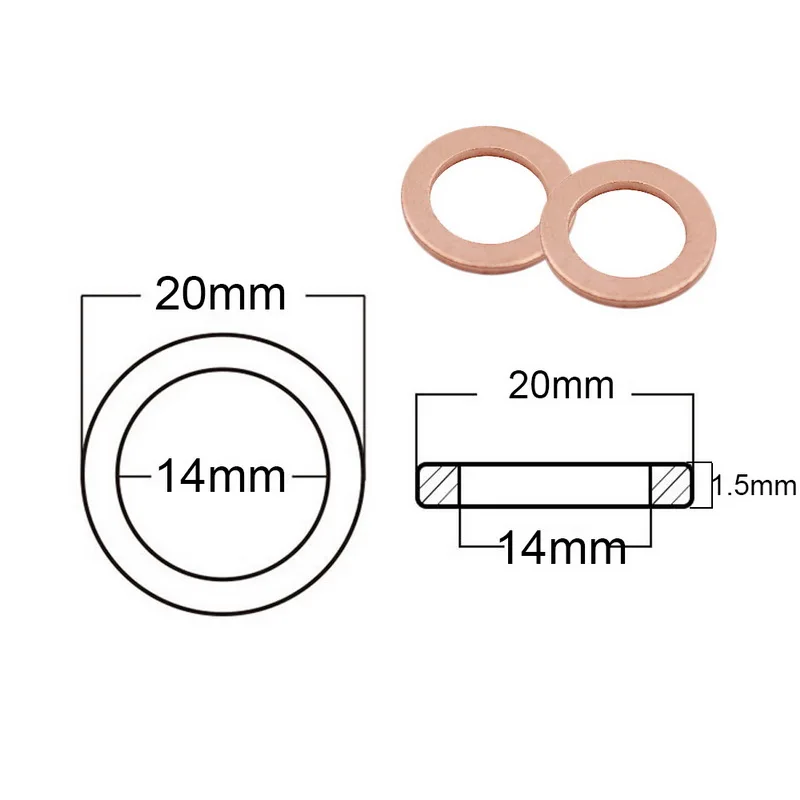 20 шт. одноцветное медь шайба плоское уплотнительное кольцо Заглушка масло для лодка давка прокладка уплотнение фиттинги крепёж аппаратные средства инструмент интимны - Цвет: 20pcs M14x20x1mm