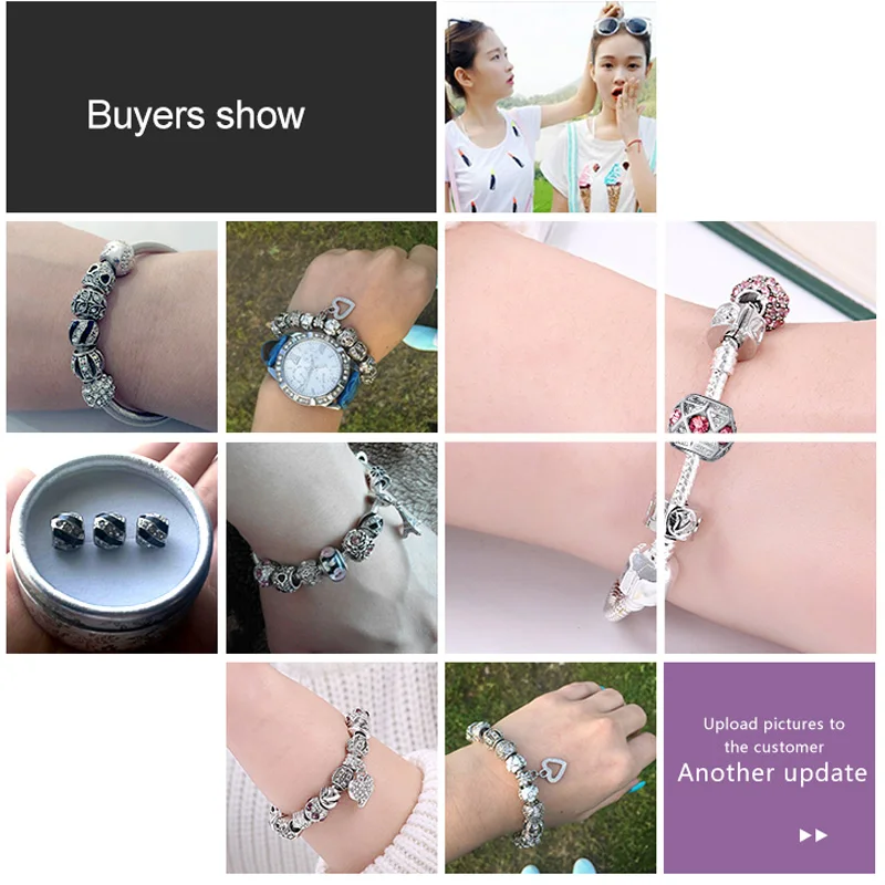 ELESHE Luxury Silver Color Sparkling Pink Crystal Spacer Beads Fit Original Charms Bracelet DIY Jewelry Accessories
