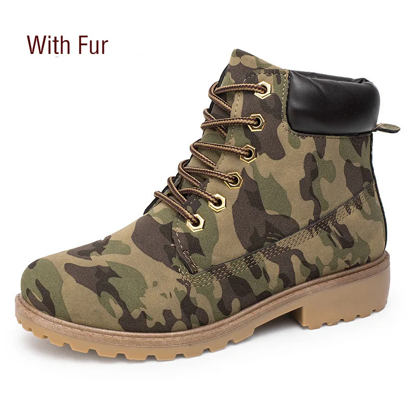 

2019 New Camouflage Women Amy Boots Lace Up Leather Martin Boots with Fur Ankle Boots for Women Brand Winter Women Shoes