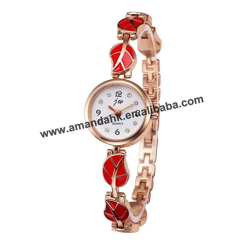 100 шт/партия jw 3214 маленький лист наручные часы модные повседневные женские платья Bangel часы сталь Горячая Мода браслет часы - Цвет: red