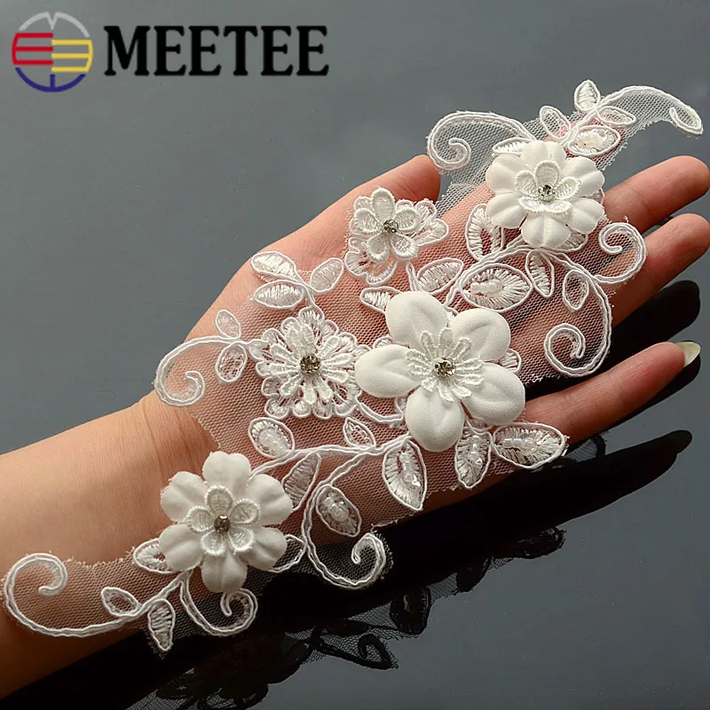 3D бисерные кружевные аппликации вышитые цветы Стразы кружевная отделка ткань свадебное платье кружево для свадебной вуали мотивы поделки своими руками