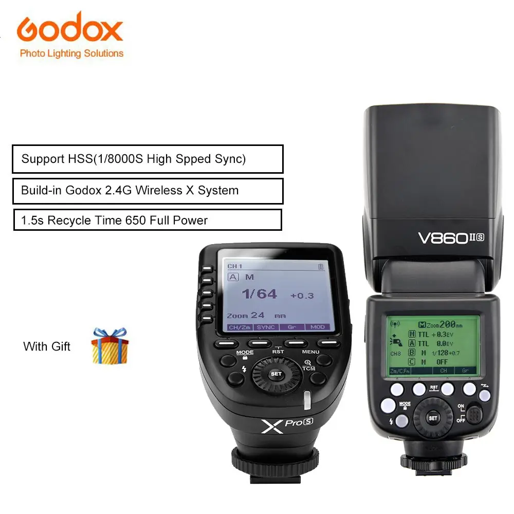 

Godox Speedlite Flash v860ii-s Li-on Battery have PC Sync socket with Xpro-s Wireless Transmitter Triggers For Sony Cameras