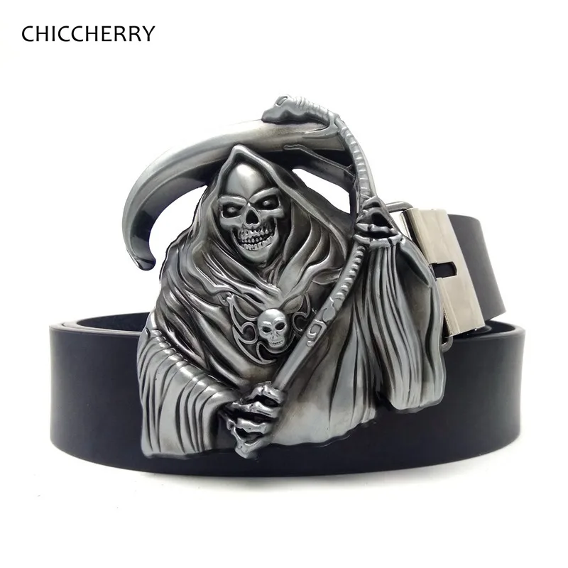 Punk Rock Cowboy Mens Belts with Skull Reaper's Scythe Big Metal Buckle Cinturon Hombre Cinto Masculino Riem Kemer Cintura Uomo |