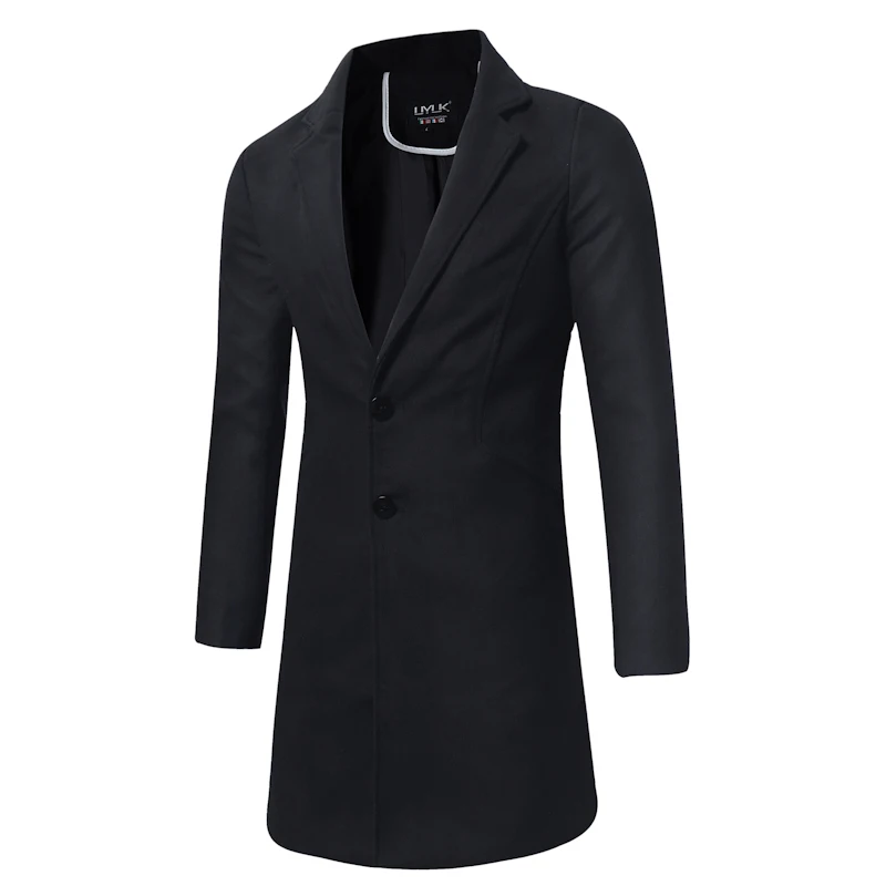 Осенне-зимнее мужское длинное пальто, тонкое корейское модное шерстяное пальто, большой размер, Повседневная Деловая одноцветная Мужская jacket-5XL - Цвет: black