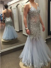Tüll Ballkleider Lange 2017 V-ausschnitt Sleeveless Weg Von der Schulter Bodenlangen Kristalle mit Perlen Lange Abendkleider Kleid 2016