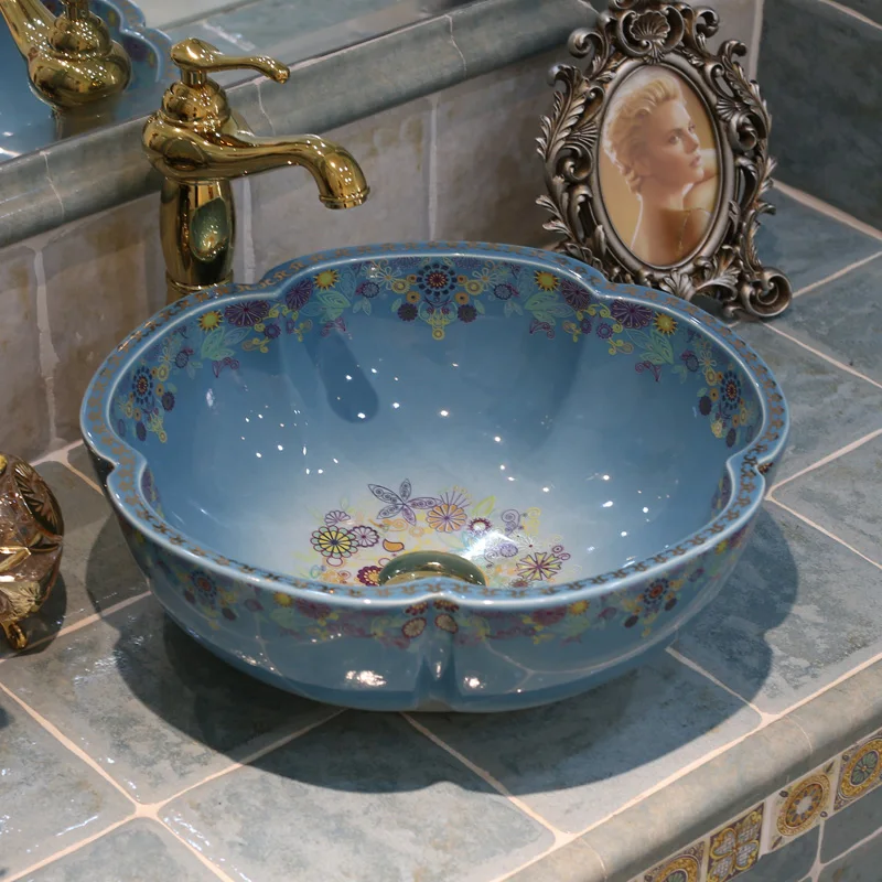 China Artistic Procelain Handmade Countertop chinese wash basin bathroom sinks bowl (1)
