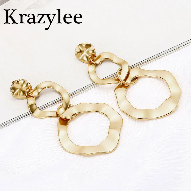 

Krazylee Silver Gold Color Circle Metal Drop Earrings For Women Geometry Long Alloy Drop Dangle Statement Glossy Earring E786