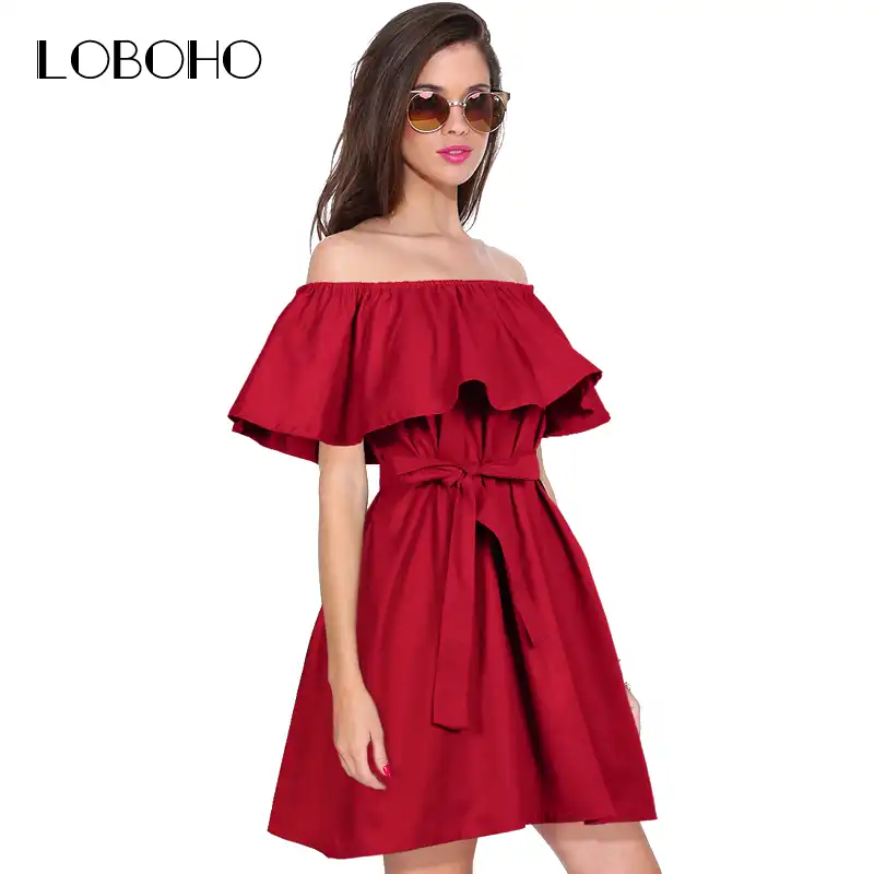 red off the shoulder dress casual