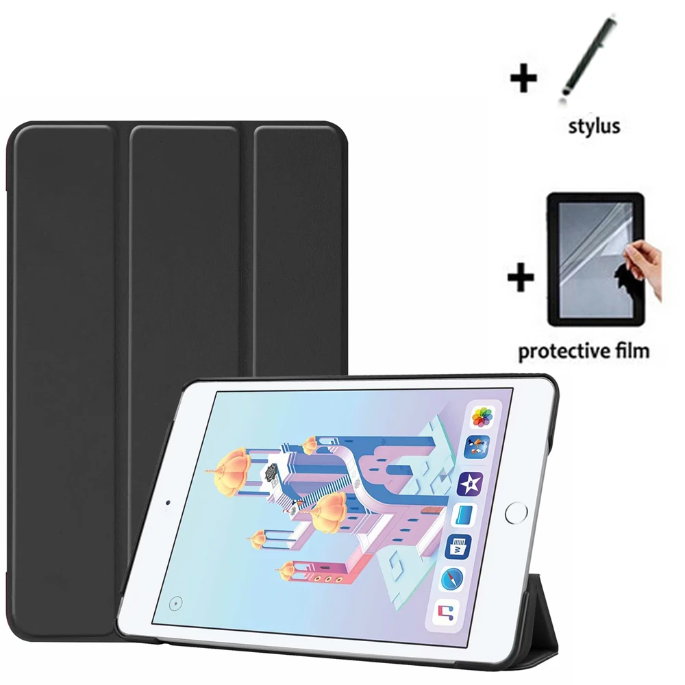 

3in1 Ultra Slim Luxury Folio Stand Leather Case Smart Cover + Film + Stylus For Apple iPad Mini 4 A1538 A1550 Mini 5 A2124 A2126