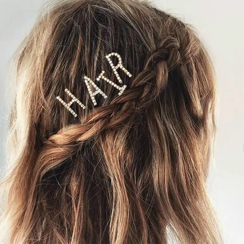 

Women Big A-Z Capital Letters One Word Hairpin Minimalist Glitter Rhinestone Alphabet Hair Clip Side Bangs Hair Styling Barrette