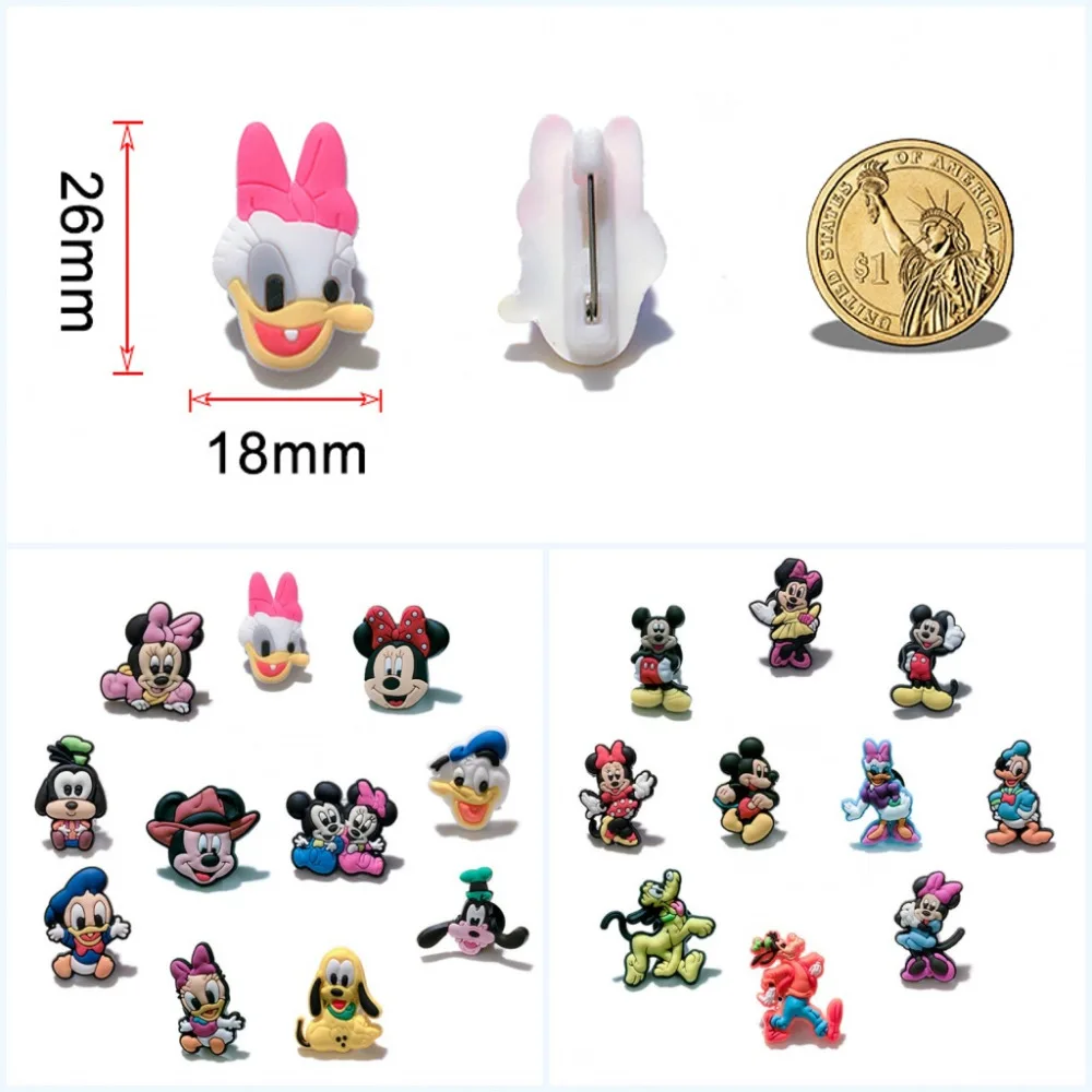 

10-11Pcs Mickey Cartoon PVC Badges Pins Brooches Pinback Button Clothes/Bag/Shoes Decorations Kid Party Gift Accessory Badges