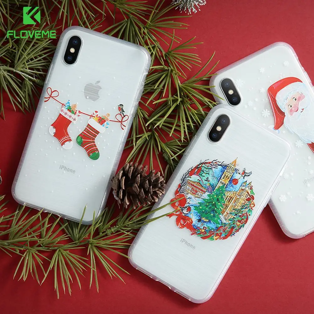 FLOVEME 2019 новогодний мягкий чехол для iPhone 7 8 6S 6 Plus XS Max XR X рождественские чехлы
