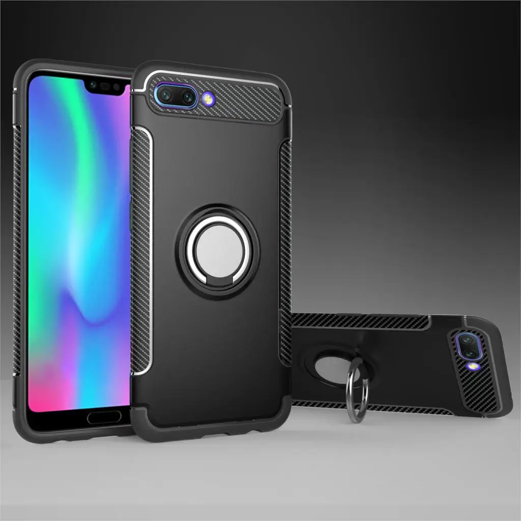 

for Huawei Honor 10 Case Premium Hard Hybrid 2 in 1 Armor Finger Grip Ring Kickstand Protection Cover 5.84 inch Case Holder