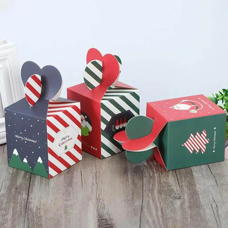 Merry Christmas Stripe Gift Box Cookie Chocolate Food Paper Boxes Xmas