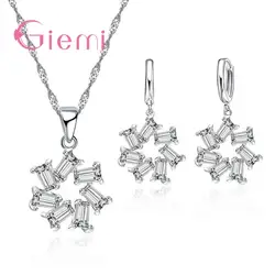 Высокое качество 925 стерлингового серебра ювелирные изделия Кристалл CZ цветок кулон ожерелье Висячие серьги для женщин Свадебные наборы