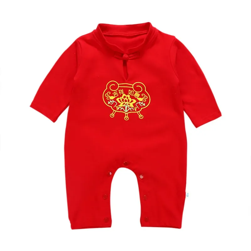 

Chinese New Year Rompers Spring Sleeve Red Cotton Newborn Clothes Girls Jumpsuits Long Boy Baby