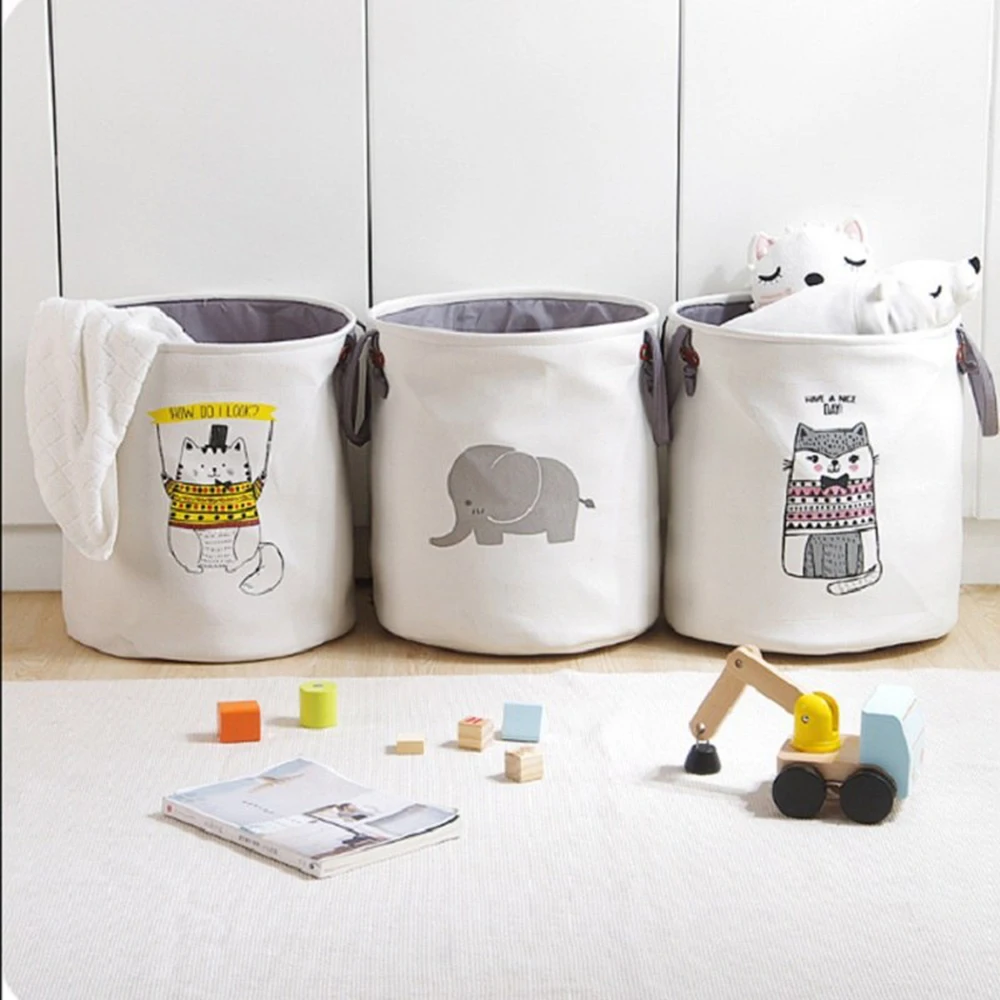 Cartoon Fabric Laundry Basket Bag Large Folding Dirty Clothes Sundries Toy Storage Baskets Box Home Decoration Woven Basket