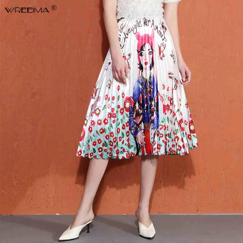 Wreeima/женская модная Плиссированная Юбка-миди с принтом лица для девочек; Новинка года; уличная женская Юбка-миди с высокой талией; Saia Femininas