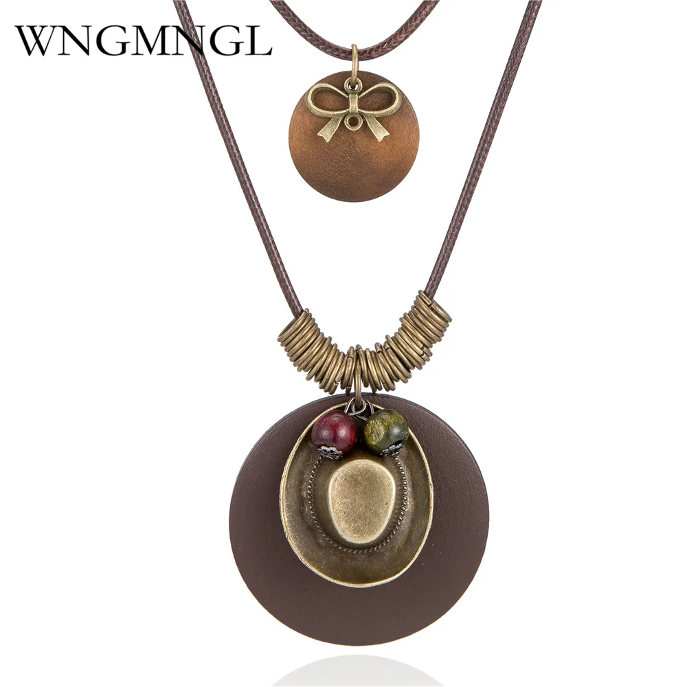 

WNGMNGL 2018 New Arrive Female Long Necklaces Vintage Wood Jewelry Hat Necklaces & Pendants Women Collares Mujer Bijoux Femme