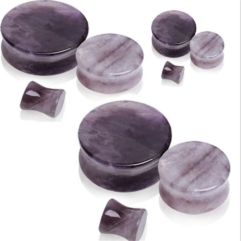 New Purple Natural Stone Flesh Tunnel Gauge Ear Plugs Stretcher Expander Earrings Body Piercing Screw Fashion Punk Jewelry | Украшения и