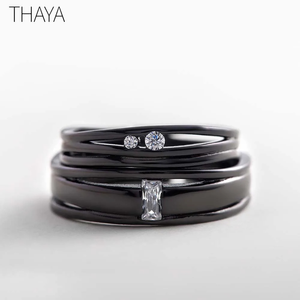Thaya до конца кольца S925 серебро стерлингового серебра простой личности для любви юбилей женщин подарок - Цвет камня: pair rings
