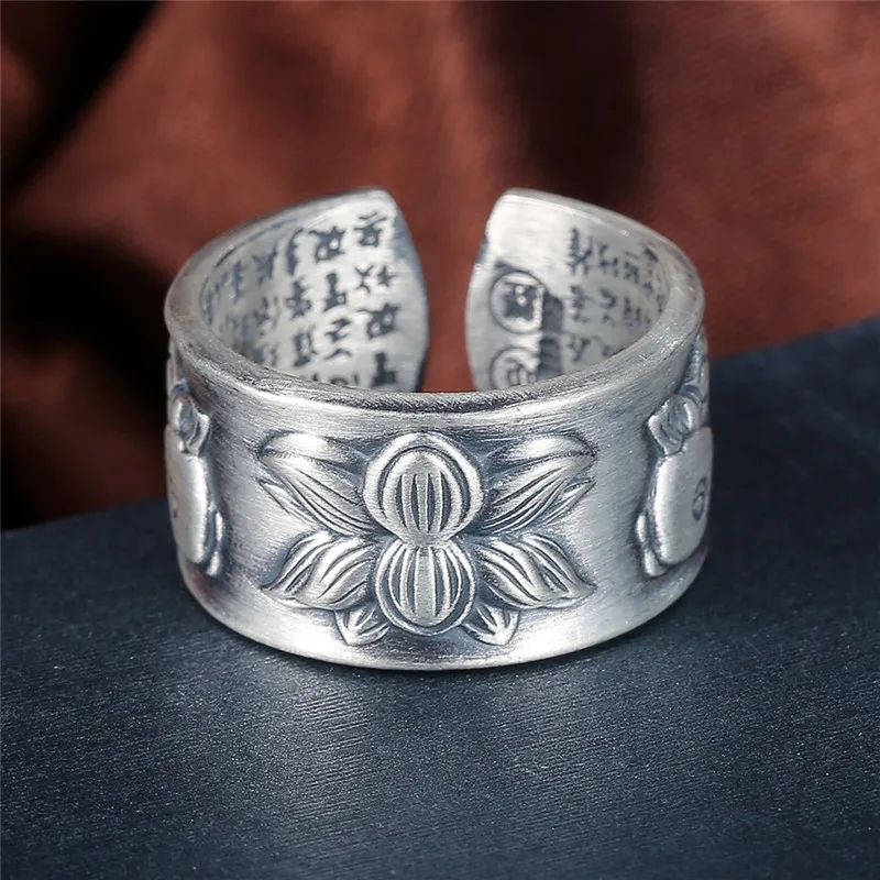 Ceny V. YA Thai Silver fish Lotus pierścienie kwiatowe dla kobiet mężczyzn oryginalny 990 Sterling Silver biżuteria regulowany rozmiar