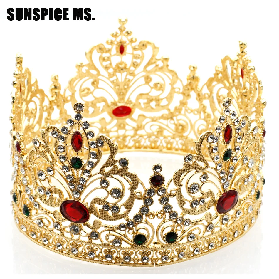 buy Hot Full Circle Tiaras Crowns For Women Wedding Hair Jewelry Princess Beauty Queen King Crown Flower Resin Vintage Crown Gift